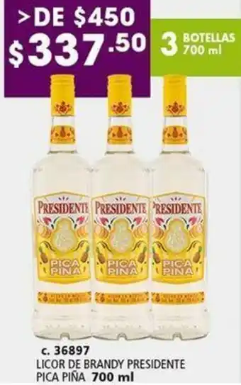 Bodegas Alianza LICOR DE BRANDY PRESIDENTE PICA PIÑA 3 BOTELLAS X 700ML oferta