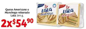 Soriana Híper Queso Americano o Manchego rebanado Lala 144 g. x 2 oferta