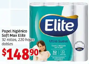 Soriana Híper Papel higiénico Soft Max Elite 32 rollos, 220 hojas dobles oferta