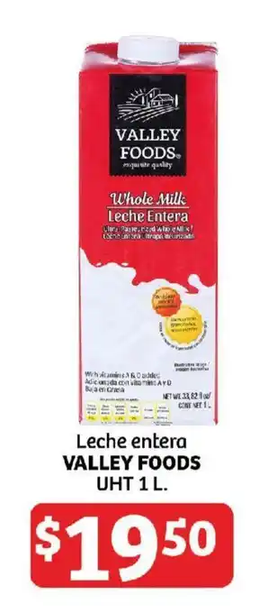 Soriana Híper Leche entera VALLEY FOODS UHT 1 L. oferta