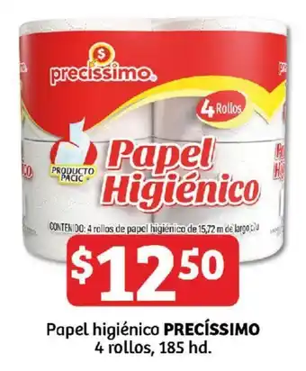 Soriana Híper Papel higiénico PRECÍSSIMO 4 rollos, 185 hd. oferta