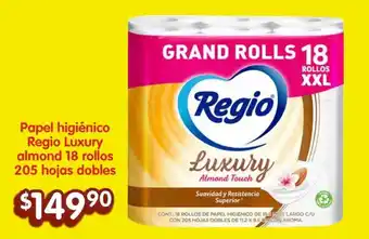 Soriana Híper Papel higiénico Regio Luxury almond 18 rollos 205 hojas dobles oferta
