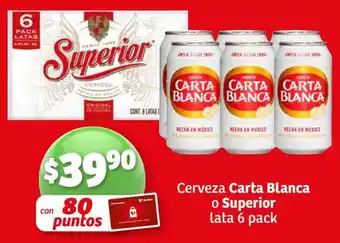 Soriana Híper Cerveza Carta Blanca o Superior lata 6 pack oferta