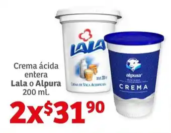 Crema ácida entera Lala o Alpura 200 ml. x 2