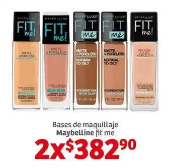 Soriana Híper Bases de maquillaje Maybelline fit me x 2 oferta