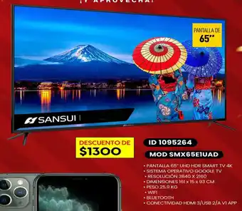 SANSUI PANTALLA 65″ UHD HDR SMART TV 4K