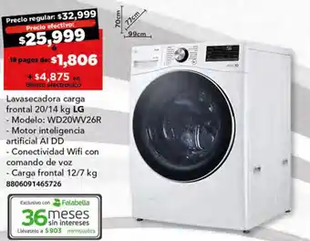 City Club Lavasecadora carga frontal 20/14 kg LG oferta