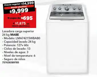 City Club Lavadora carga superior 24 kg MABE oferta