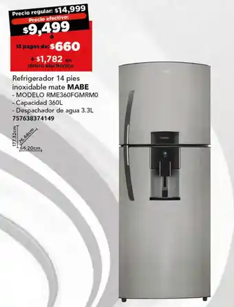 City Club Refrigerador 14 pies inoxidable mate MABE oferta