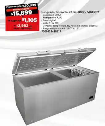 City Club Congelador horizontal 23 pies KOOL FACTORY oferta