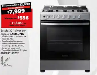 City Club Estufa 30" silver con capelo SAMSUNG oferta