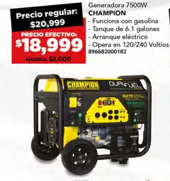City Club Generadora 7500W CHAMPION 6.1 galones oferta