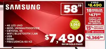 Soriana Híper SAMSUNG 4K LED UHD 58" oferta