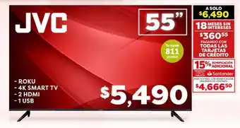 Soriana Híper JVC ROKU 4K SMART TV 55" oferta