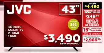 Soriana Híper JVC 4K ROKU SMART TV 43" oferta