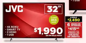 Soriana Híper JVC 4K ROKU SMART TV 32" oferta
