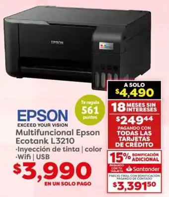 Soriana Híper Multifuncional Epson Ecotank L3210 oferta