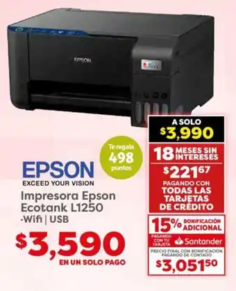 Soriana Híper Impresora Epson Ecotank L1250 oferta