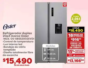 Soriana Híper Refrigerador duplex 20p3 marca Oster oferta