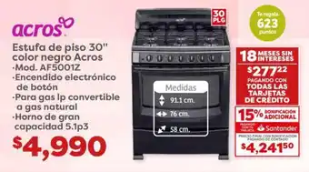 Estufa de piso 30" color negro Acros