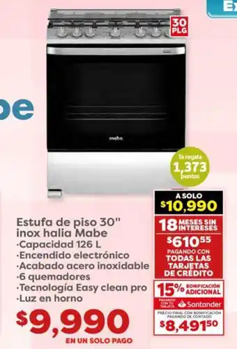 Soriana Híper Estufa de piso 30" inox halia Mabe oferta