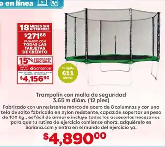 Soriana Híper Trampolín con malla de seguridad 3.65 m diám. (12 pies) oferta
