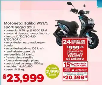 Soriana Híper Motoneta Italika WS175 sport negra azul oferta
