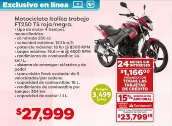 Soriana Híper Motocicleta Italika trabajo FT250 TS roja/negra oferta