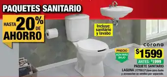 The Home Depot corona PAQUETE SANITARIO LAGUNA (177551)*Llave para baño y accesorios se venden por separado. oferta