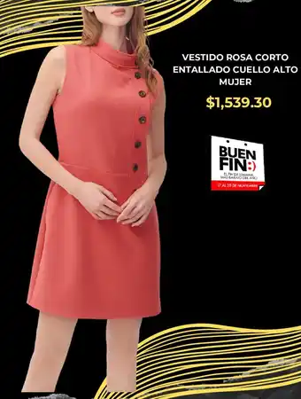 Palacio de Hierro VESTIDO ROSA CORTO ENTALLADO CUELLO ALTO MUJER oferta