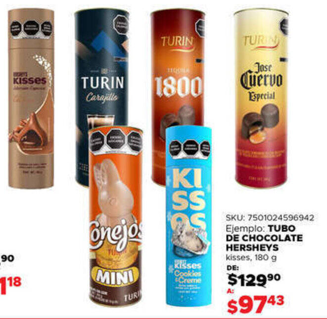 DelSol TUBO DE CHOCOLATE HERSHEYS kisses, 180 g oferta