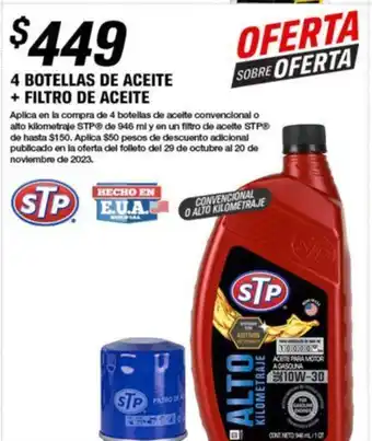 AutoZone 4 BOTELLAS DE ACEITE + FILTRO DE ACEITE oferta