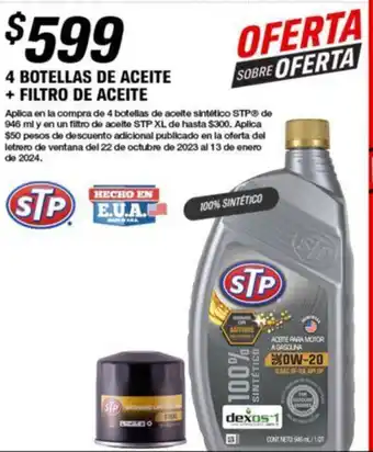 4 BOTELLAS DE ACEITE + FILTRO DE ACEITE
