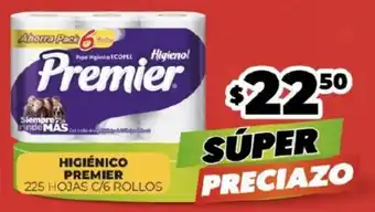 HIGIÉNICO PREMIER 225 HOJAS C/6 ROLLOS