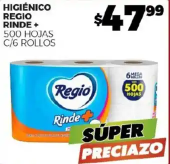 Merco HIGIÉNICO REGIO RINDE + 500 HOJAS C/6 ROLLOS oferta