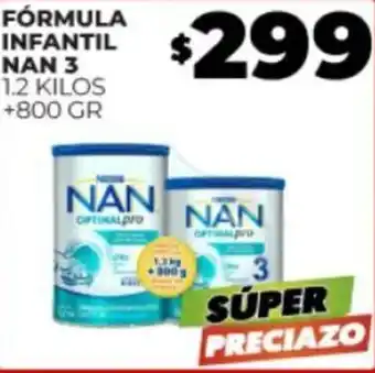 FÓRMULA INFANTIL NAN 3 1.2 KILOS +800 GR