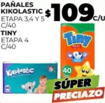 PAÑALES KIKOLASTIC ETAPA 3,4 Y 5 C/40 TINY ETAPA 4 C/40