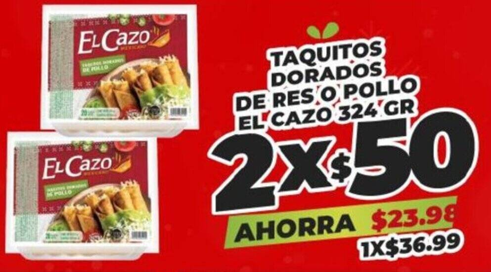 TAQUITOS DORADOS DE RES O POLLO EL CAZO 2x324 GR oferta en Merco