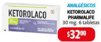 Farmacias Guadalajara ANALGÉSICOS KETOROLACO PHARMALIFE 30 mg 6 tabletas oferta