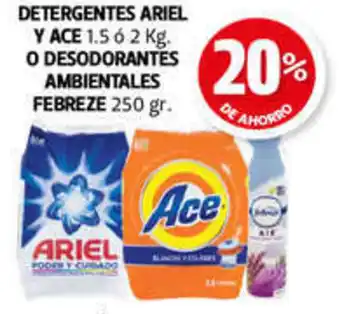 Farmacias Guadalajara DETERGENTES ARIEL Y ACE 1.5 6 2 Kg. O DESODORANTES AMBIENTALES FEBREZE 250 gr oferta