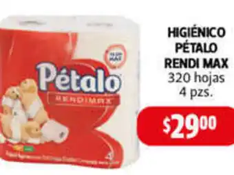 Farmacias Guadalajara HIGIÉNICO PÉTALO RENDI MAX 320 hojas 4 pzs oferta