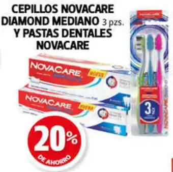 Farmacias Guadalajara CEPILLOS NOVACARE DIAMOND MEDIANO 3 pzs. Y PASTAS DENTALES NOVACARE oferta