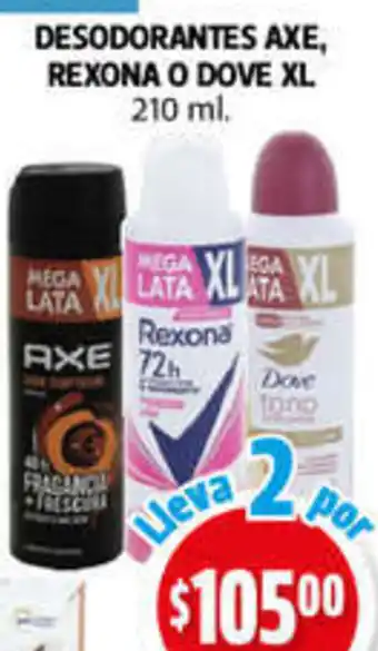 Farmacias Guadalajara DESODORANTES AXE, REXONA O DOVE XL 210ML oferta