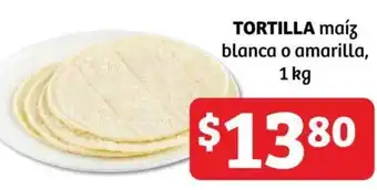 Soriana Híper TORTILLA maíz blanca o amarilla 1 kg oferta