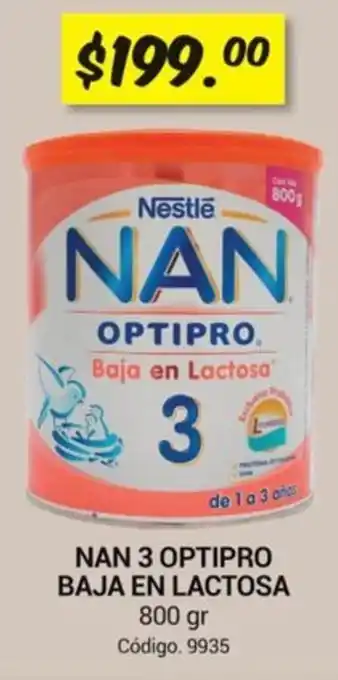 NAN 3 OPTIPRO BAJA EN LACTOSA 800 gr