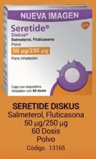 Farmacias Bazar SERETIDE DISKUS Salmeterol, Fluticasona 50 μg/250 μg 60 Dosis Polvo oferta