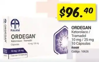 Farmacias Bazar ORDEGAN Ketorolaco / Tramadol 10 mg/25 mg 10 Cápsulas RAAM oferta