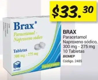 Farmacias Bazar BRAX Paracetamol Naproxeno sódico, 300 mg - 275 mg 10 Tabletas BIOMEP oferta