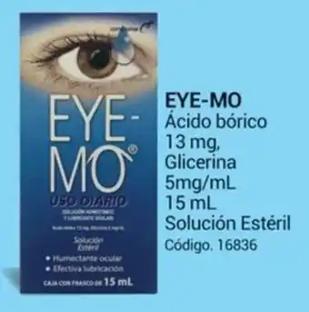 Farmacias Bazar EYE-MO Ácido bórico 13 mg, Glicerina 5mg/mL 15 mL Solución Estéril oferta