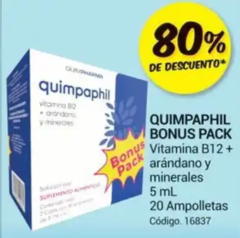 Farmacias Bazar QUIMPAPHIL BONUS PACK Vitamina B12+ arándano y minerales 5 mL 20 Ampolletas oferta